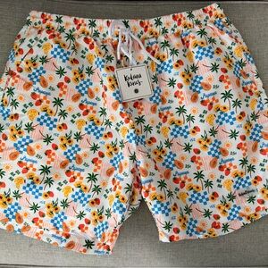 Kulani Kinis Men's Suncatcher White Swim Trunks with Orange & Green Floral Print